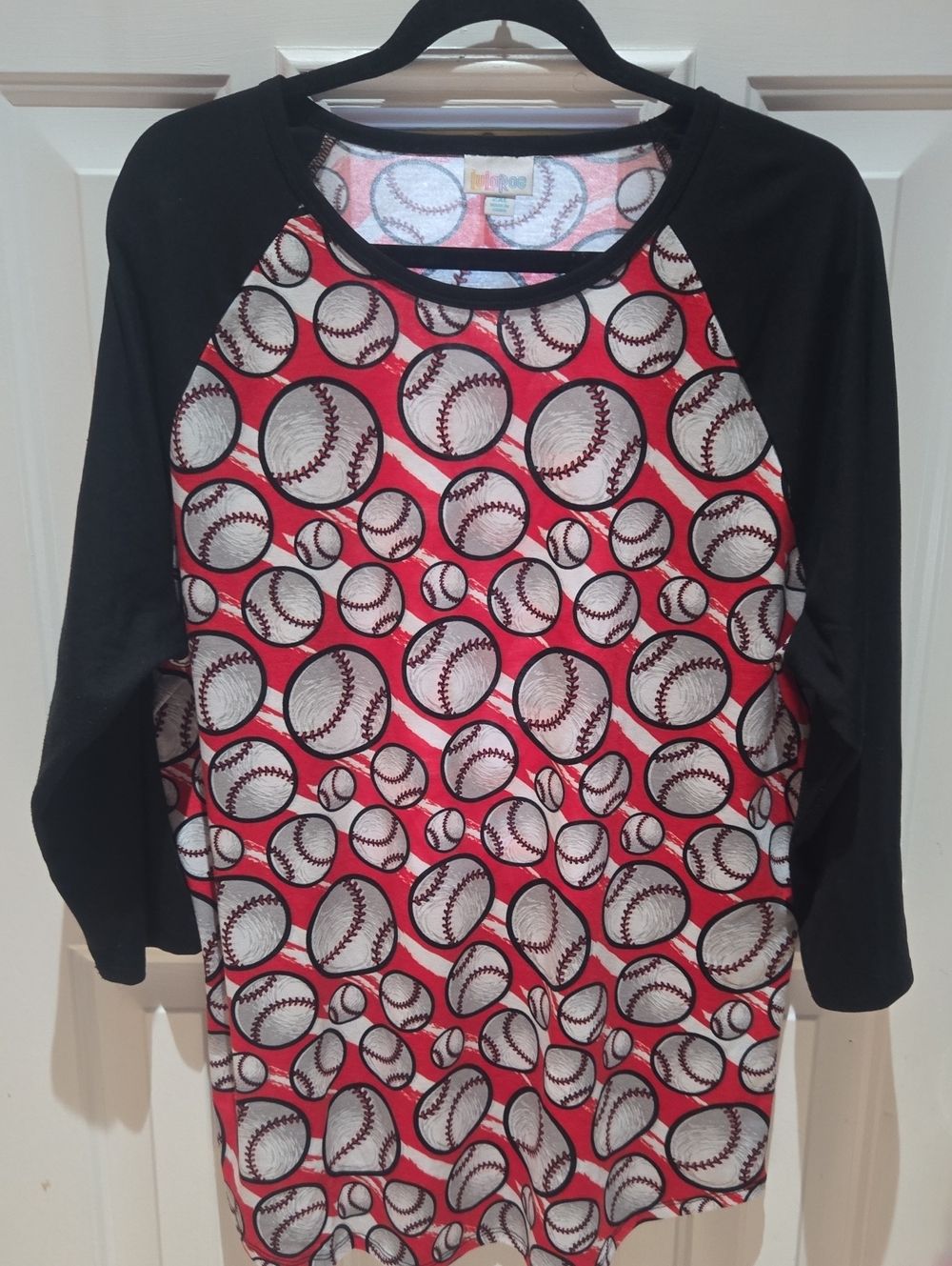 LuLaRoe "Randy" Black & Red Baseball Raglan Tee
